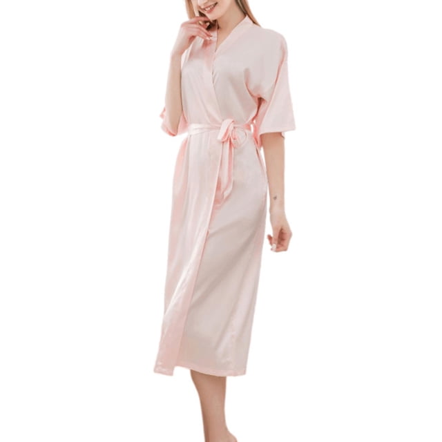 Gspmoly Robe pour Femme, Robe de Maison Unie pour Femme Décontractée à Col en V avec Ceinture, Manches Mi-Longues, Robe de Pyjama, Robes de Soirée pour Femme jusqu'à 60 % de Rabais