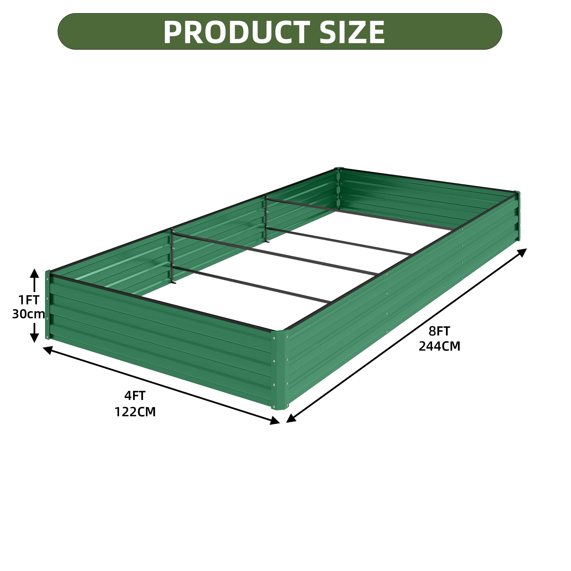 Uforic 2PCS 8X4X1FT Galvanized Raised Garden Bed Kit with Gardening Gloves, Safety Rubber & Support Rod, Outdoor Large Metal Planter Box for Plants Vegetables Flowers, Green