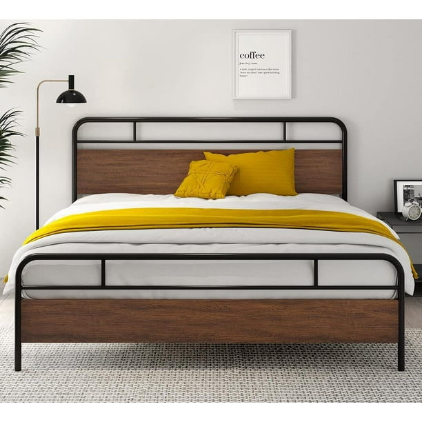 Sha Cerlin Heavy Duty King Size Metal Platform Bed With Frosted Iron Light Brown Com Sha Cerlin Heavy Duty King Size Metal, King Size Metal Platform Bed