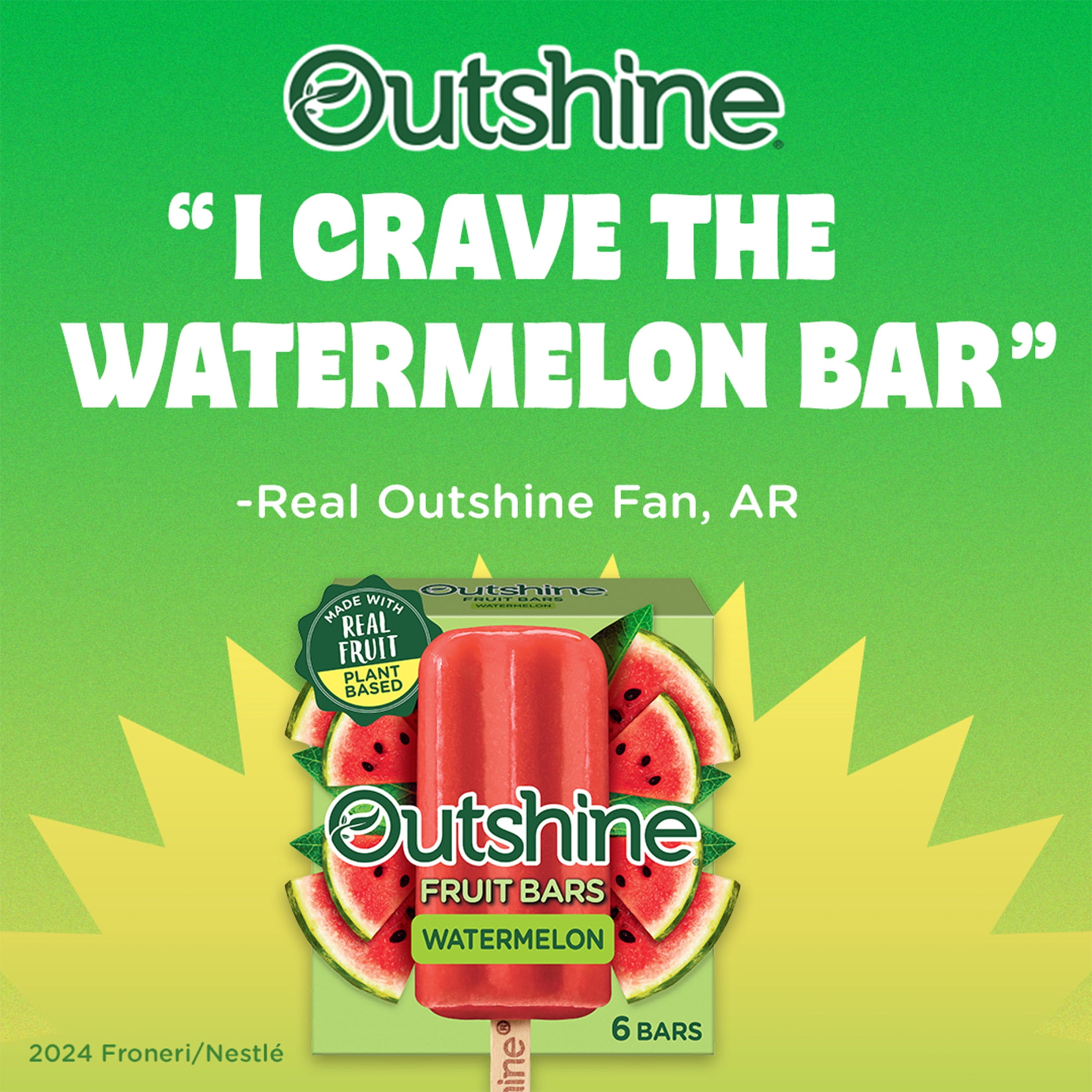 Outshine Watermelon Frozen Fruit Bars, Non-GMO, Gluten Free, 6 Count