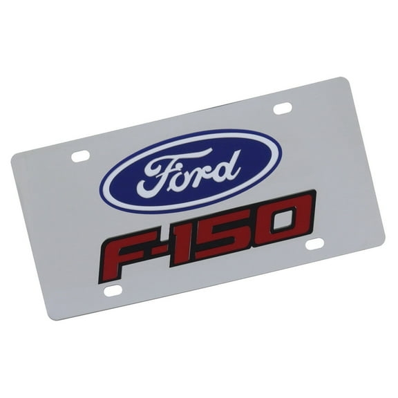 Ford F150 Dual Logo License Plate (Red On Chrome)