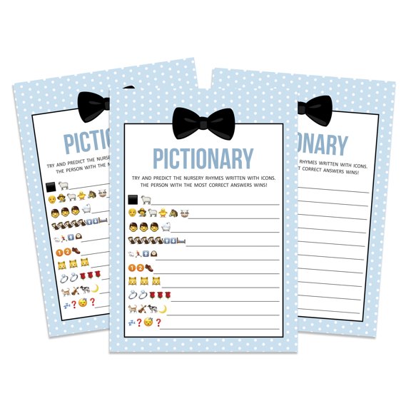 InkdotpotPack of 50 Boy Boy BabyShower Party Collection,PictionaryBabyShower Party Games, Activities, Decorations,Little Man ThemeParty Supplies
