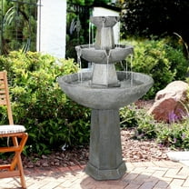 43.3" Tall Outdoor 3-Tiered Pedestal Water Fountain and Birdbath for Garden and Patio Decor