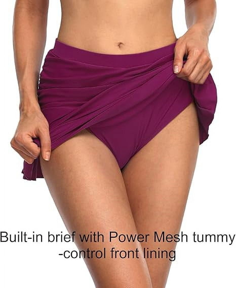 Hilor Women's Skirted Bikini Bottom High Waisted Swim Bottom Shirred Ruffle Swim Skirt