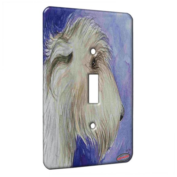 KuzmarK™ Single Gang Toggle Switch Wall Plate - Irish Wolfhound on Purple Dog Art by Denise Every