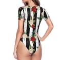 thumbnail image 3 of Uemuo Rose Flowers Pattern Women's One Piece Short Sleeve Swimsuit Rash Guard Surfing Modest Quick-drying Swimsuit Beach Essentials-Medium, 3 of 9