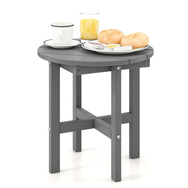 Costway Table d'Appoint Ronde Adirondack 18 Pouces Tout Temps HDPE Table de Bout Extérieure Grise