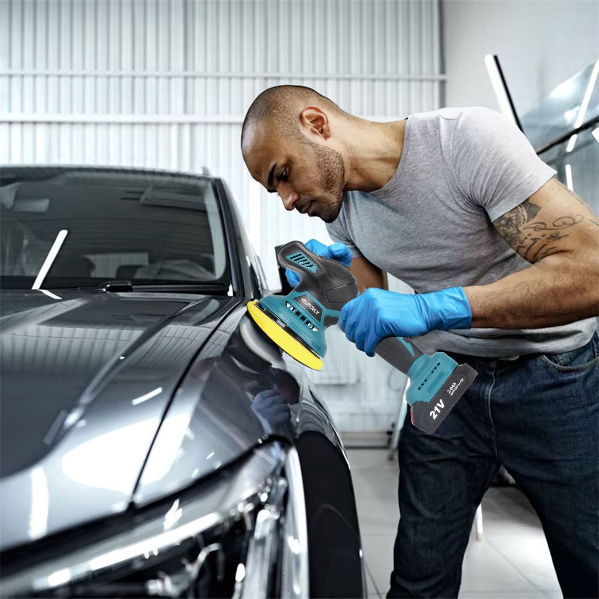Euur Cordless Car Buffer Polisher kit w/ 2x2000mAh 21V Batteries, 6 Inch Car buffer Waxer Kit w/ 6 Variable Speed Attachments, Polisher for Car Detailing,Boat Sanding,Scratch Removing