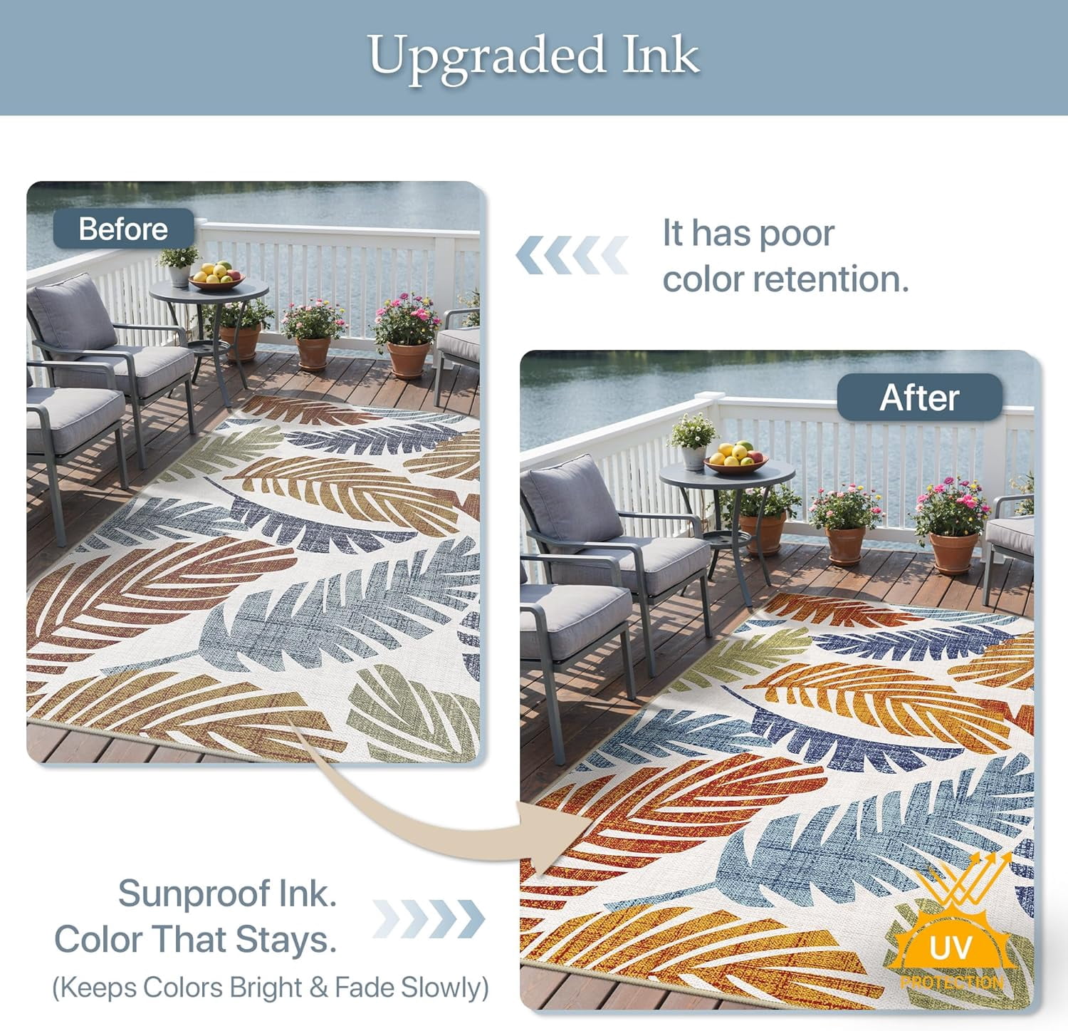 Outdoor & Indoor Area Rug 5'x8', Waterproof, Non-Shedding, Easy Cleaning, Leaf Mat for Patio, Living Room, Balcony, Dining Room, RV, Deck, Bedroom, Camping, Outside Carpet, Beige Grey