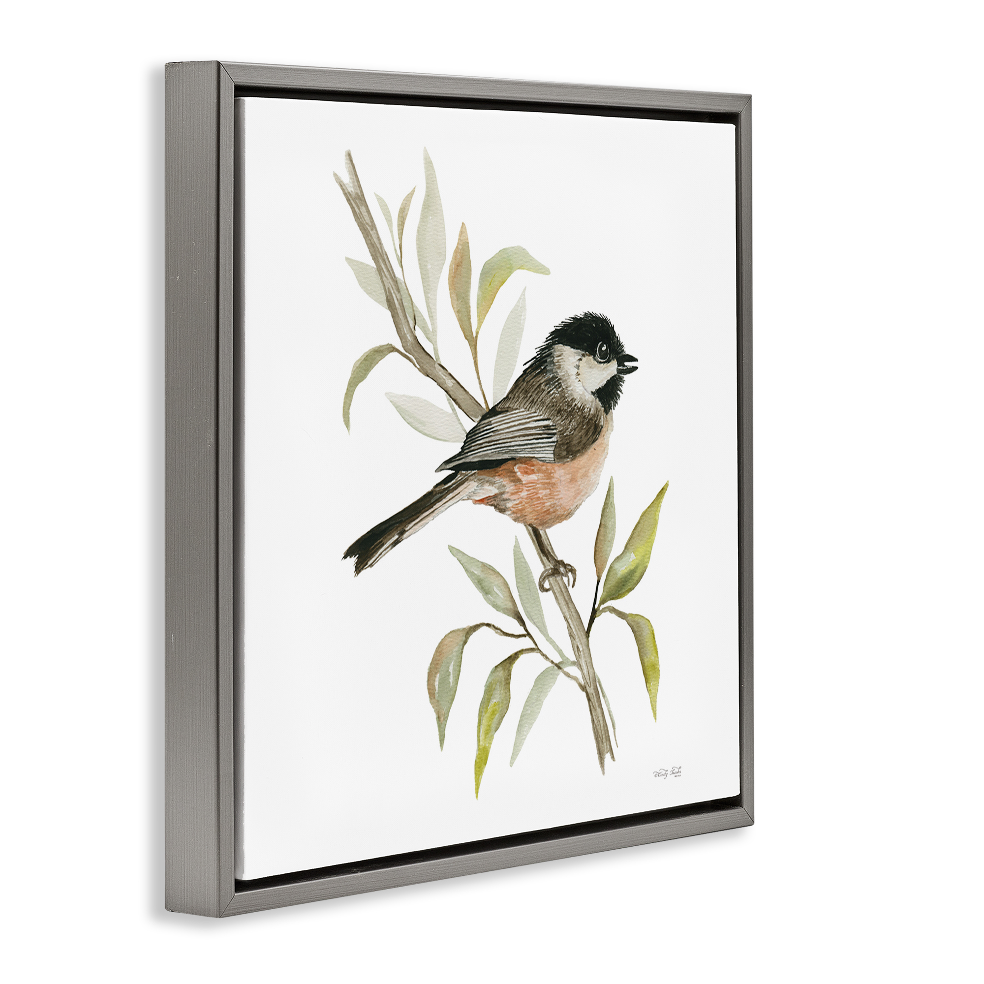 Stupell Industries Sparrow on Branch Animals & Insects Painting Gray Floater Framed Canvas Art Print Wall Art, 18 x 18