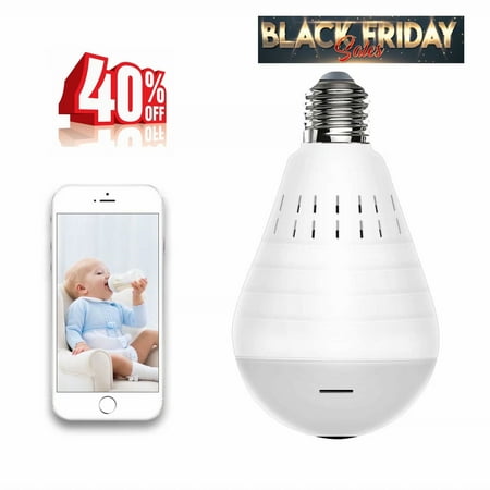 Black Friday Clearance!!!Full HD 960P Home WiFi Camera,WiFi light Bulb Camera with Fish Eye Lens ,IR Motion Detection, Night Vision, Two-Way Communication for Home Baby