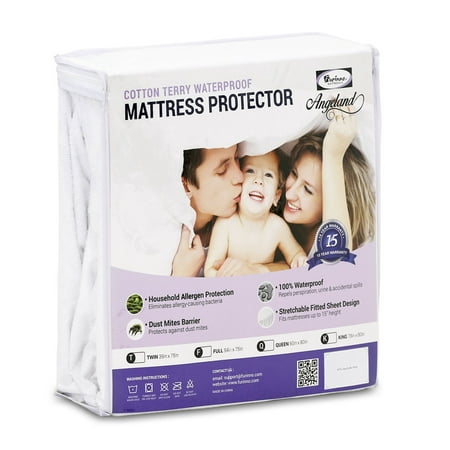 Angeland Terry Cloth Mattress Protector 100% Waterproof Hypoallergenic Vinyl Free, Twin, 100% Waterproof: Protects your mattress from urine, sweat and.., By