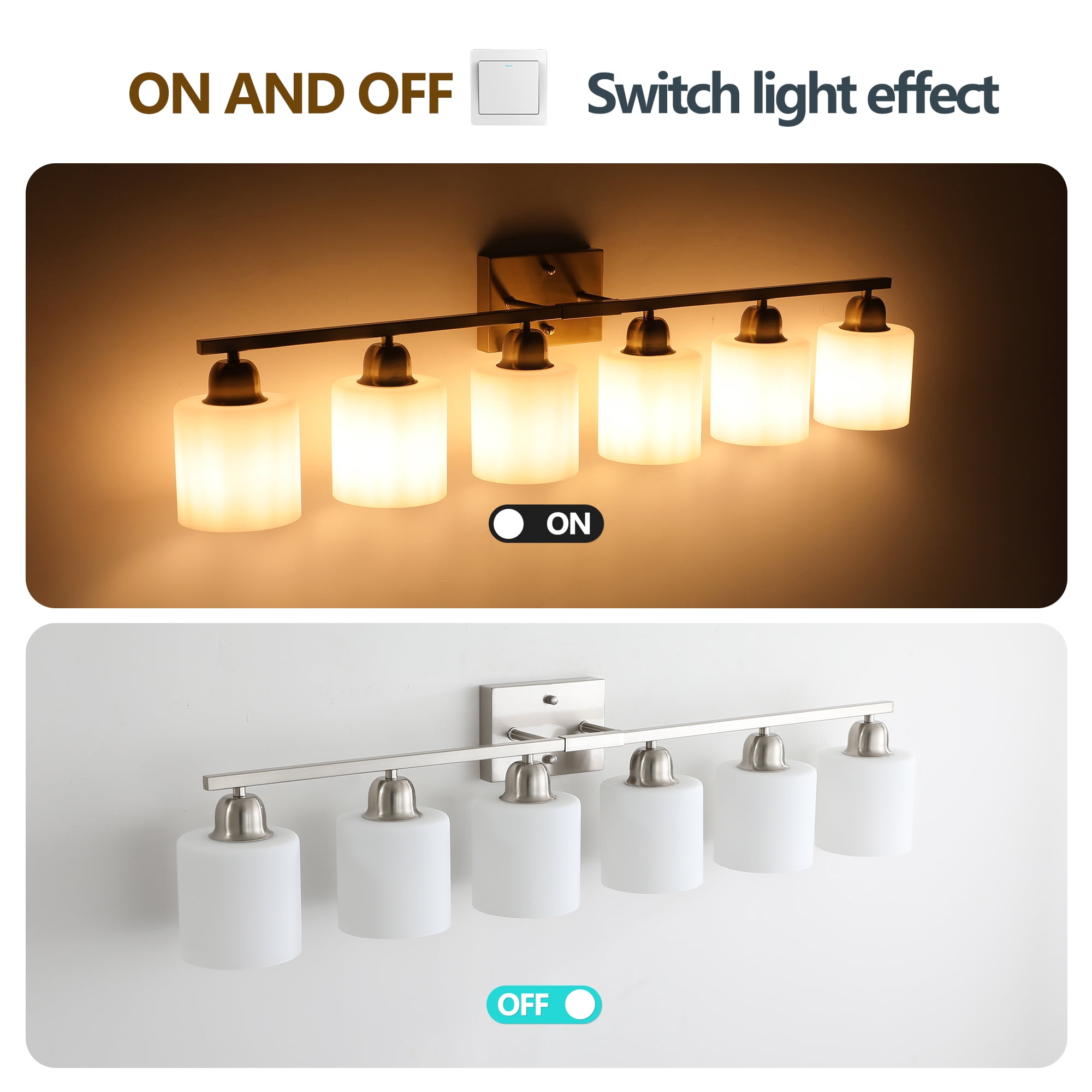 Miniyam 38 in 6 Light Chrome Vanity Light for Bathroom, Wall-Mounted Fixtures Over Mirror, E26, No Bulbs Included