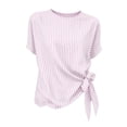 thumbnail image 5 of Cotton Linen Striped Elegant Tops for Women Trendy Outdoor Tie Shirts for Summer Lightweight Loose Fit Crewneck Short Sleeve Tee, 5 of 7