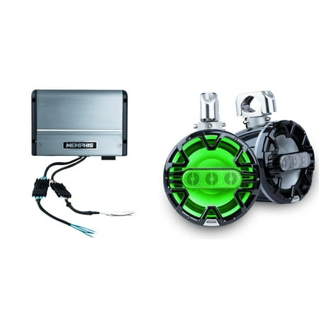 Memphis Audio MM84TB Black 8 Tower Speakers Including Clamps and MM500.4V Marine Amplifier Bundle
