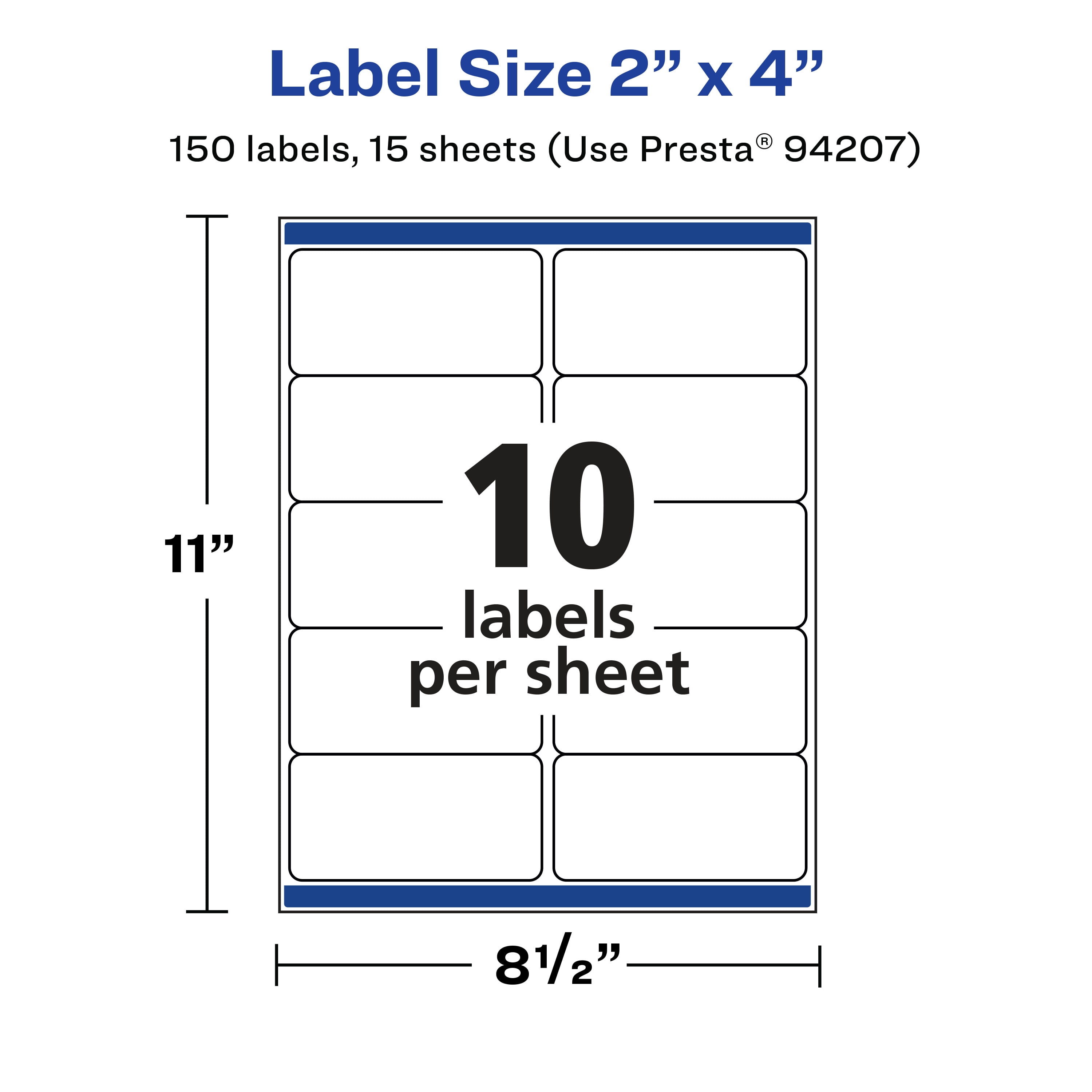 Avery Removable Rectangle Labels, 2" x 4", 150ct