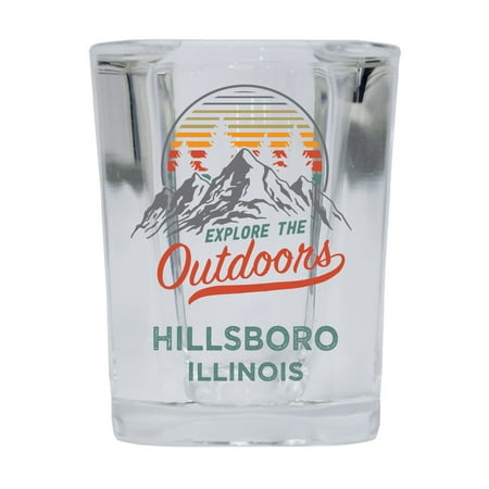

Hillsboro Illinois Explore the Outdoors Souvenir 2 Ounce Square Base Liquor Shot Glass 4-Pack