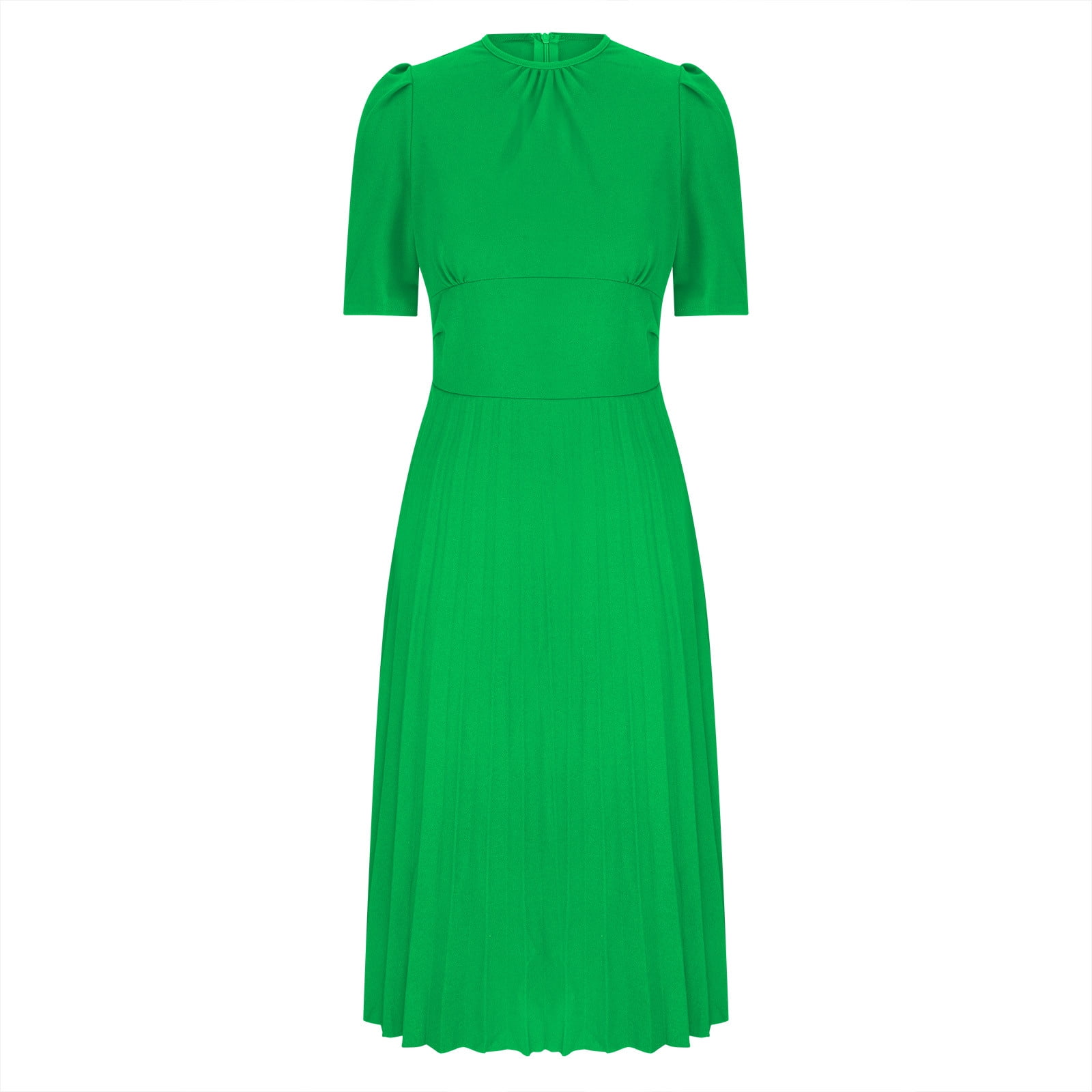 AOOCHASLIY Ladies Dress Clothes Women Solid Color Round Neck Temperament Crimping Waist Retraction Fashion Dress