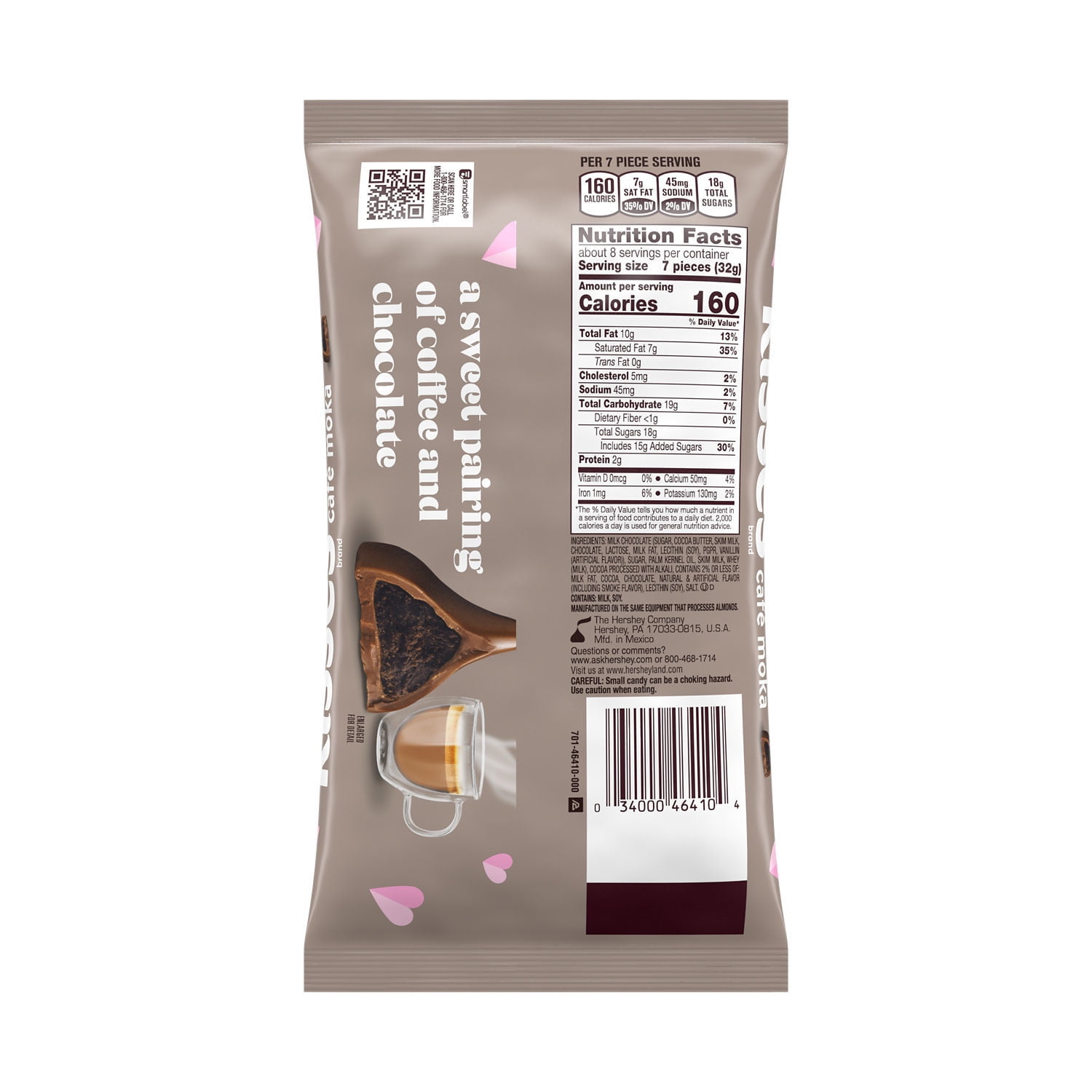 HERSHEY'S KISSES Cafe Moka Flavored, Valentine's Day Candy Bag, 9 oz