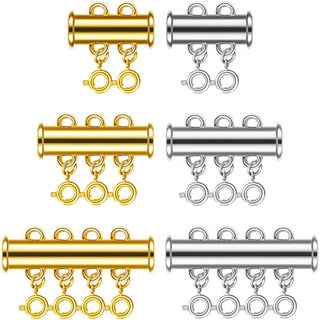 Layered Necklace Clasp, 4Pcs, 2 Size, Multi Strand Magnetic Jewelry Clasps,  Necklace Detangler Separator, Bracelet Connector Slide Tube Lock with  Storage Box, Gold & Silver, Bonus Safety Pins