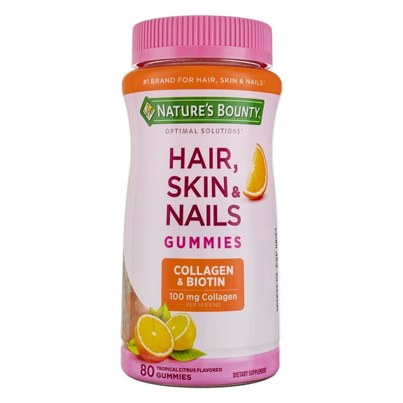 Nature's Bounty Hair, Skin, & Nail Health with Biotin & Collagen Dietary Supplement Gummies, Orange, 80 ea (Pack of 2)