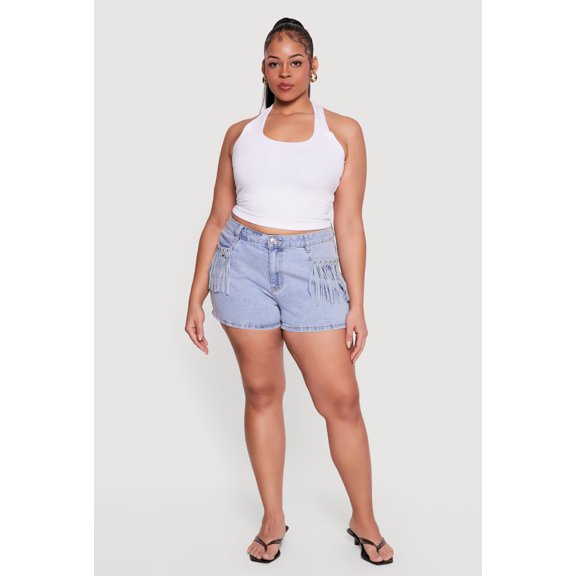 Women's Plus Size Almost Famous Fringe Detail Denim Shorts