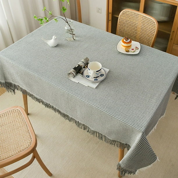 CUH Gray Table Cloth Tassel Cotton Linen Table Cover for Kitchen Dinning Wrinkle Free