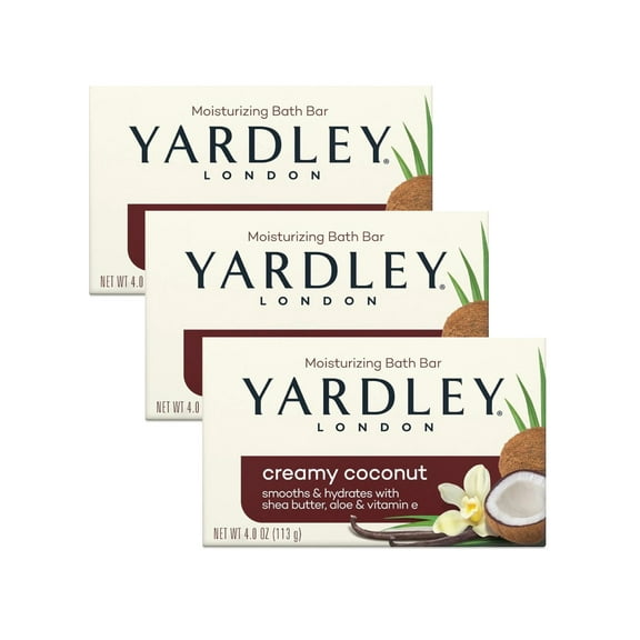 Yardley London Creamy Coconut Moisturizing Bath Bar, 4,0 OZ - 3 Pack