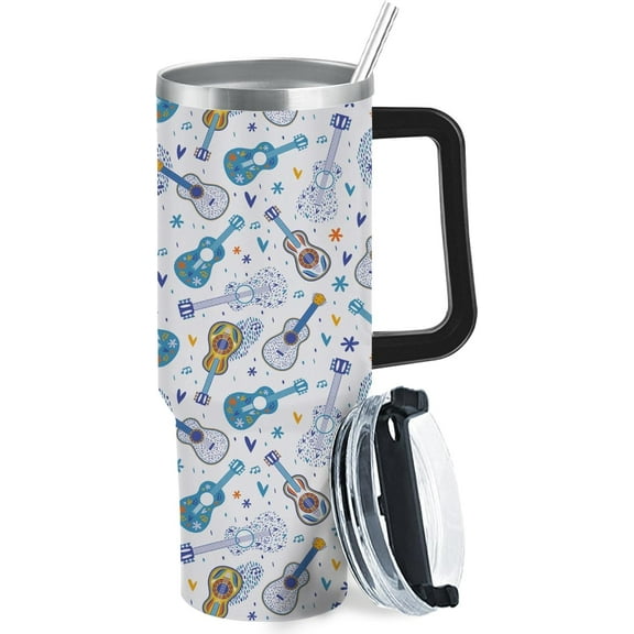 Unique Musical Note Guitar Design 40oz Tumbler With Handle Gifts For Godfather Skinny Tumbler With Lid And Straw For Gym