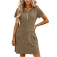 thumbnail image 4 of Atogsazn Women's Summer Half Zip Mini Dress Flowy Casual Short Sleeve Dresses with Pocket A-Line Sundress Khaki XL Fashion, 4 of 9
