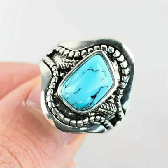 QQTDFG 925 Silver Plated Turquoise Ring for Women Wedding Party Jewelry Rings SZ 6-13-Turquoise #23-7