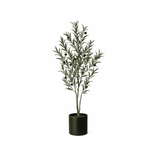 4FT/6FT Artificial Olive Tree Indoor with Planter, Faux Silk Plant Real Wood Trunk & Lifelike Fruits, Fake Potted Plants for Home Office Living Room Decor, Housewarming Gift
