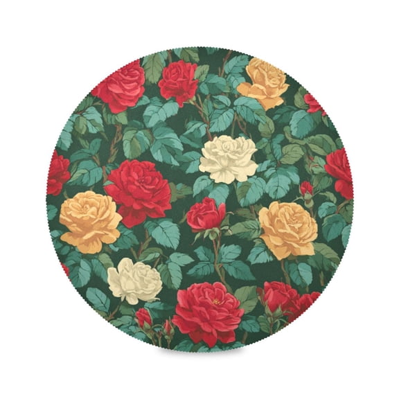 Round Placemat Heat Resistant & Wrinkle-Free Dining Table Decor Placemat For Home & Weddings Rosebush