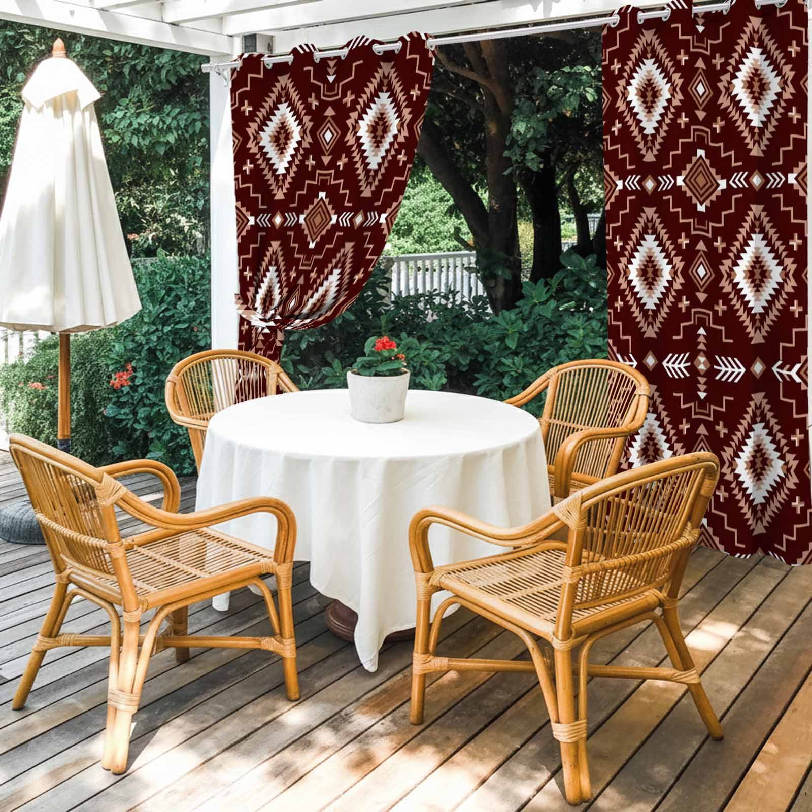 Brown Red Rectangle Outdoor Curtains for Patio, Tribal Retro Classic Geometric Abstract Sunshade Privacy Drapes Grommet Waterproof Outside Curtains for Porch/Cabana/Balcony 54"x 95", 1 Panel