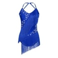 thumbnail image 3 of Nyeemya Women Rhinestones Halter Neck Tassels Fringe Leotard Latin Jazz Dance Dress for Competitions Royal Blue L, 3 of 6