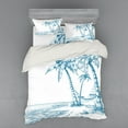 thumbnail image 2 of Beach Duvet Cover Set, Modern Illustration of a Tropical Sand Palm Trees and Hammock Hawaiian Relax, Bedding Set with Shams and Fitted Sheet, 3 Sizes, by Ambesonne, 2 of 3