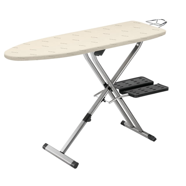 Rowenta IB9100 Pro - Tabla de Planchar Plegable para Ahorrar Espacio Profesional, 4 Patas, con Perchas y Funda de algodón, 45,7 x 137,16 cm, Color Beige