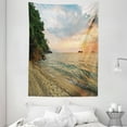 thumbnail image 1 of Landscape Tapestry, Sunset Dawn Sea Ocean Island Romance Tropic Botanic Tree Photo, Wall Hanging for Bedroom Living Room Dorm Decor, 60W X 80L Inches, Turquoise Green Cream Peach, by Ambesonne, 1 of 2