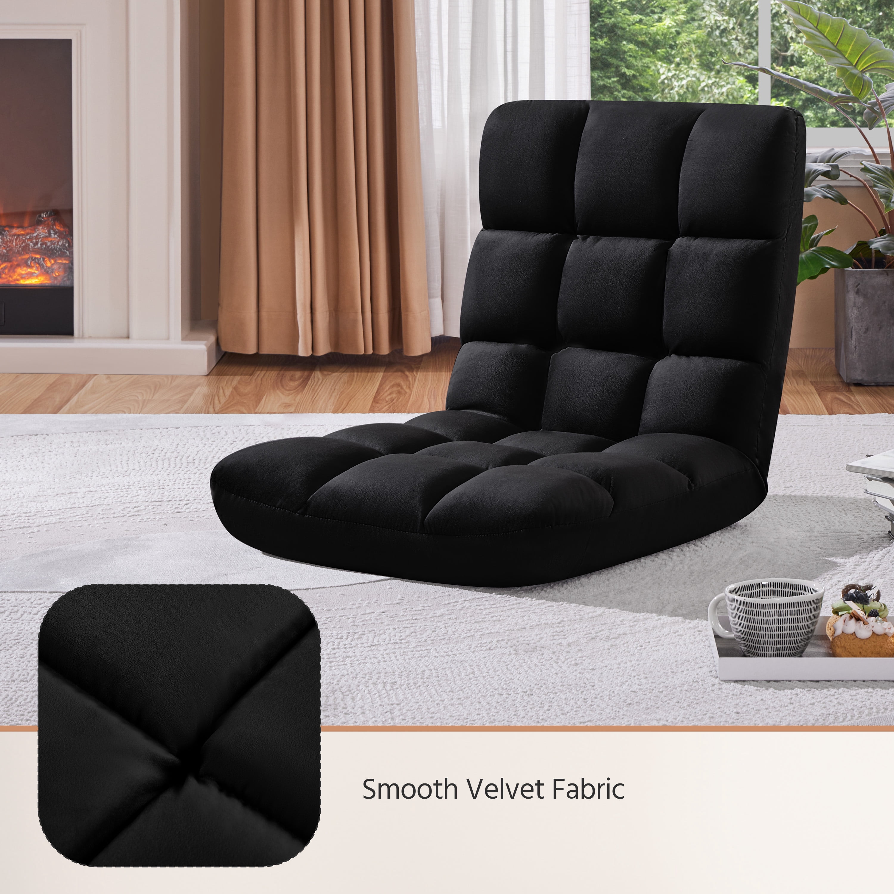 Alden Design Floor Folding Gaming Chair Lazy Sleeper Recliner with 14 Adjustable Positions, Black