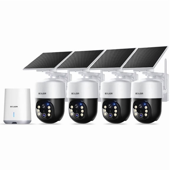 Soliom Wireless Outdoor Solar Security Camera 4-Cam Kit, 360 Auto Tracking with Radar, 5G/2.4G WiFi, 4K UHD Day & Night, No Fee, Home Security