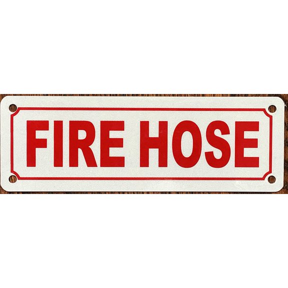 FIRE Hose Sign (White, Reflective !!, Aluminium 2X6) (ref-2201)