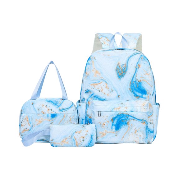 Gradient Backpack Set 3 Piece Oxford Cloth School Bag Light Blue Bookbag with Pencil Case Handbag Large Capacity Durable Student Supplies for Middle High School Teens Boys Girls