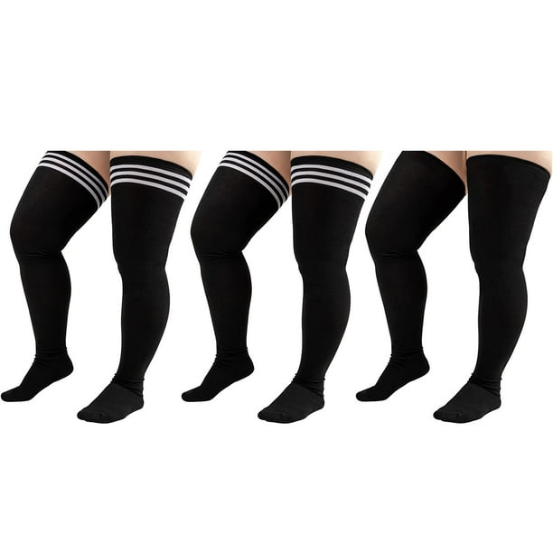 Women Plus Size Extra Long Thigh High Socks Striped Over Knee Long Boot Stockings Tube Socks Leg