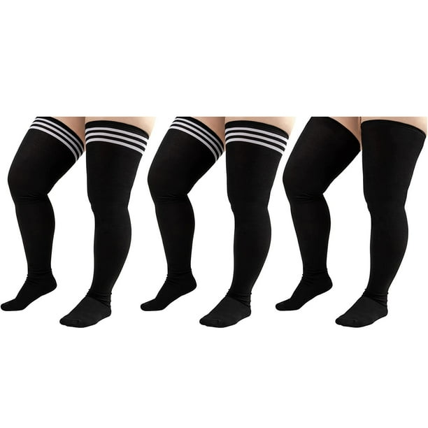 Women Plus Size Extra Long Thigh High Socks Striped Over Knee Long Boot