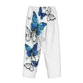 thumbnail image 4 of Kdxio Women's Comfy Stretch Blue Flying ButterfliesPrint Drawstring Pajama Pants-Large, 4 of 9