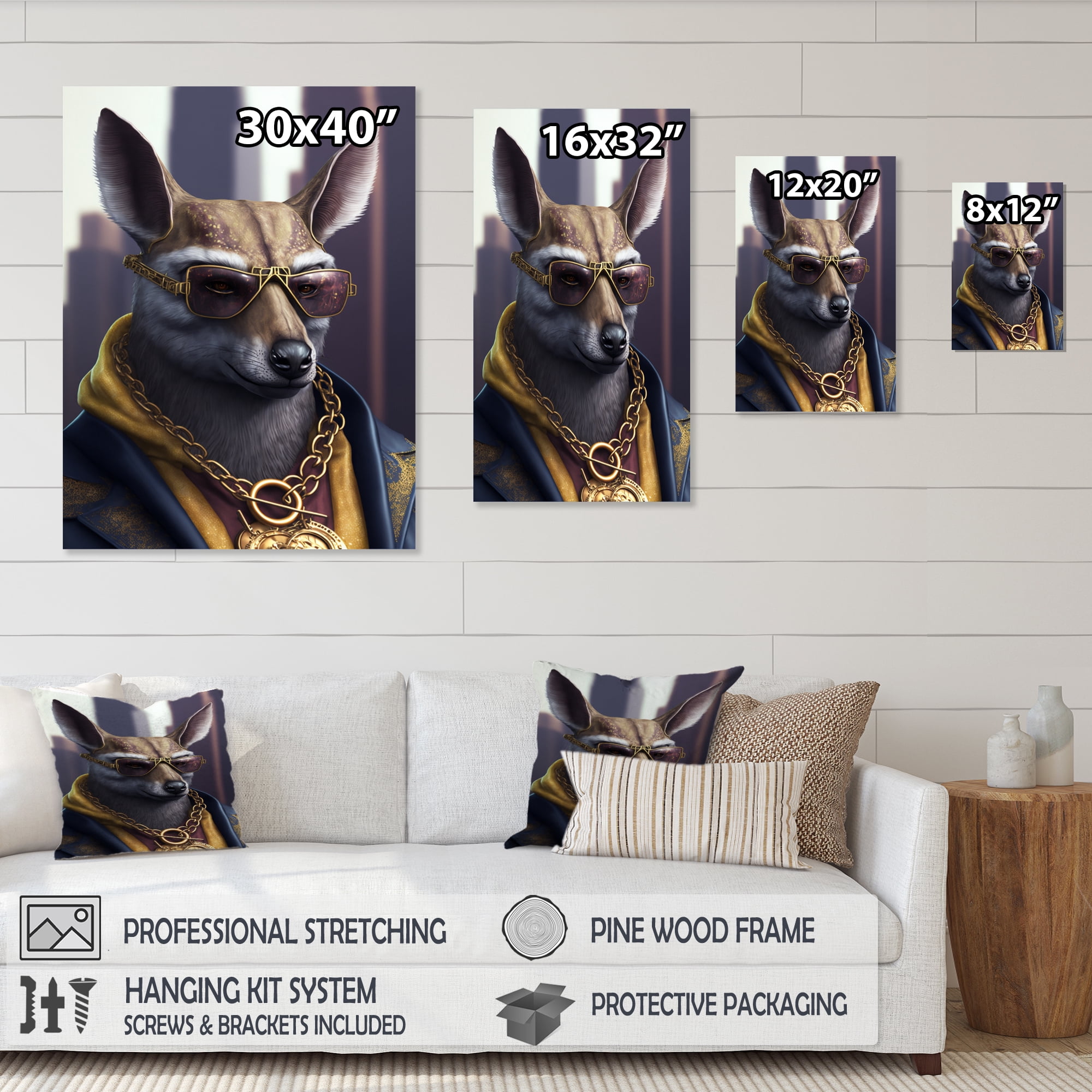 Designart Kangaroo Gangster In NYC Canvas Wall Art