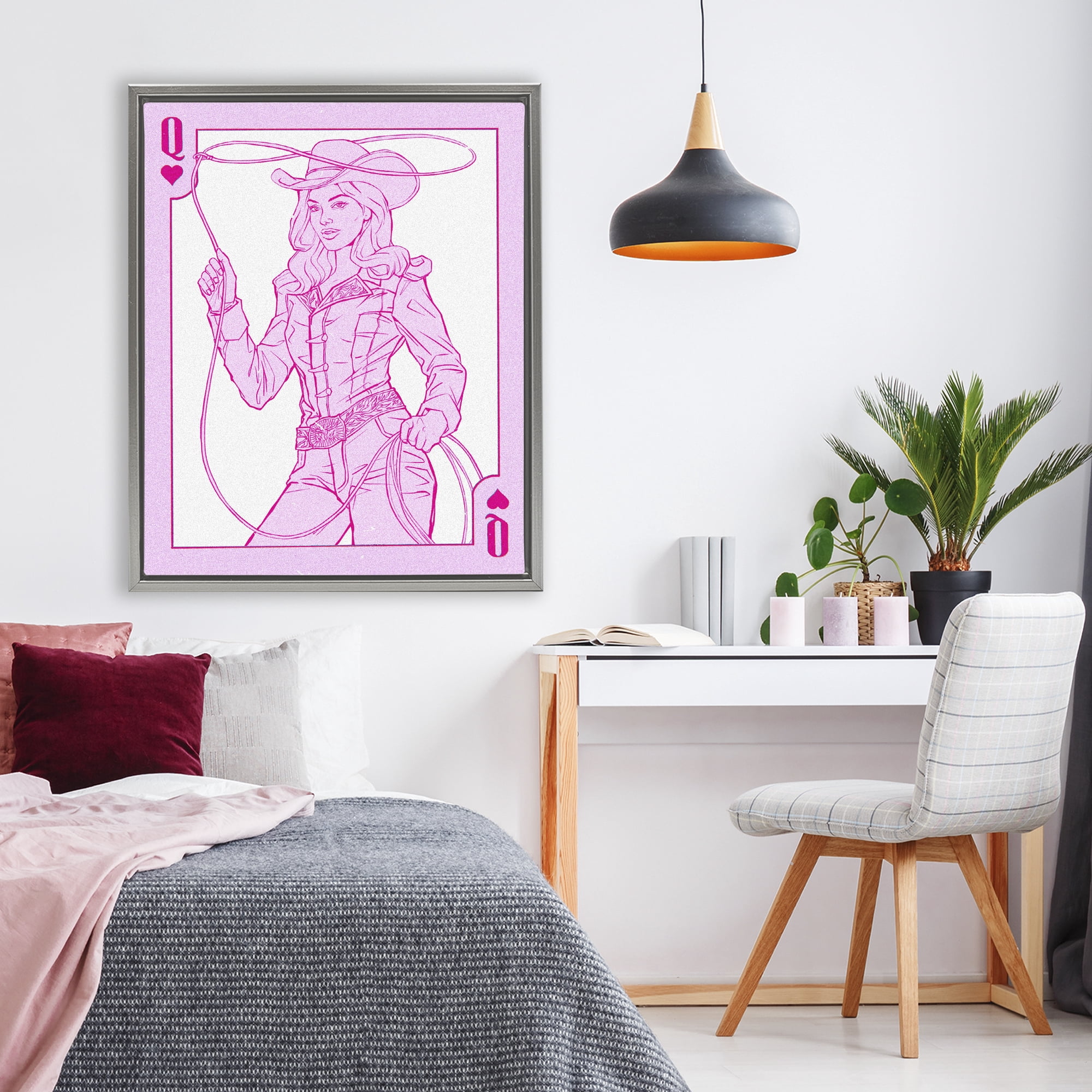 Stupell Industries Cowgirl Queen of Hearts Gray Framed Floater Canvas Wall Art, design by Ziwei Li