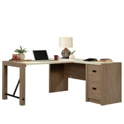 Sauder Dixon City® 66W L-Shaped Computer Desk With Drawers, Brushed Oak™/Pebble White™