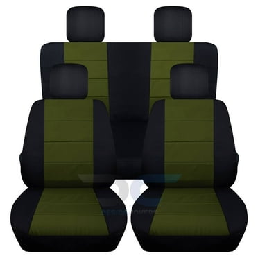 T247-Designcovers Fits 2007-2010 Jeep Wrangler JK 2-Door Cotton Seat Covers:Black and Hunter Green - Front & Rear Solid Bench