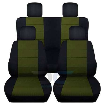 T247-Designcovers Fits 2007-2010 Jeep Wrangler JK 2-Door Cotton Seat Covers:Black and Hunter Green - Front & Rear Solid Bench